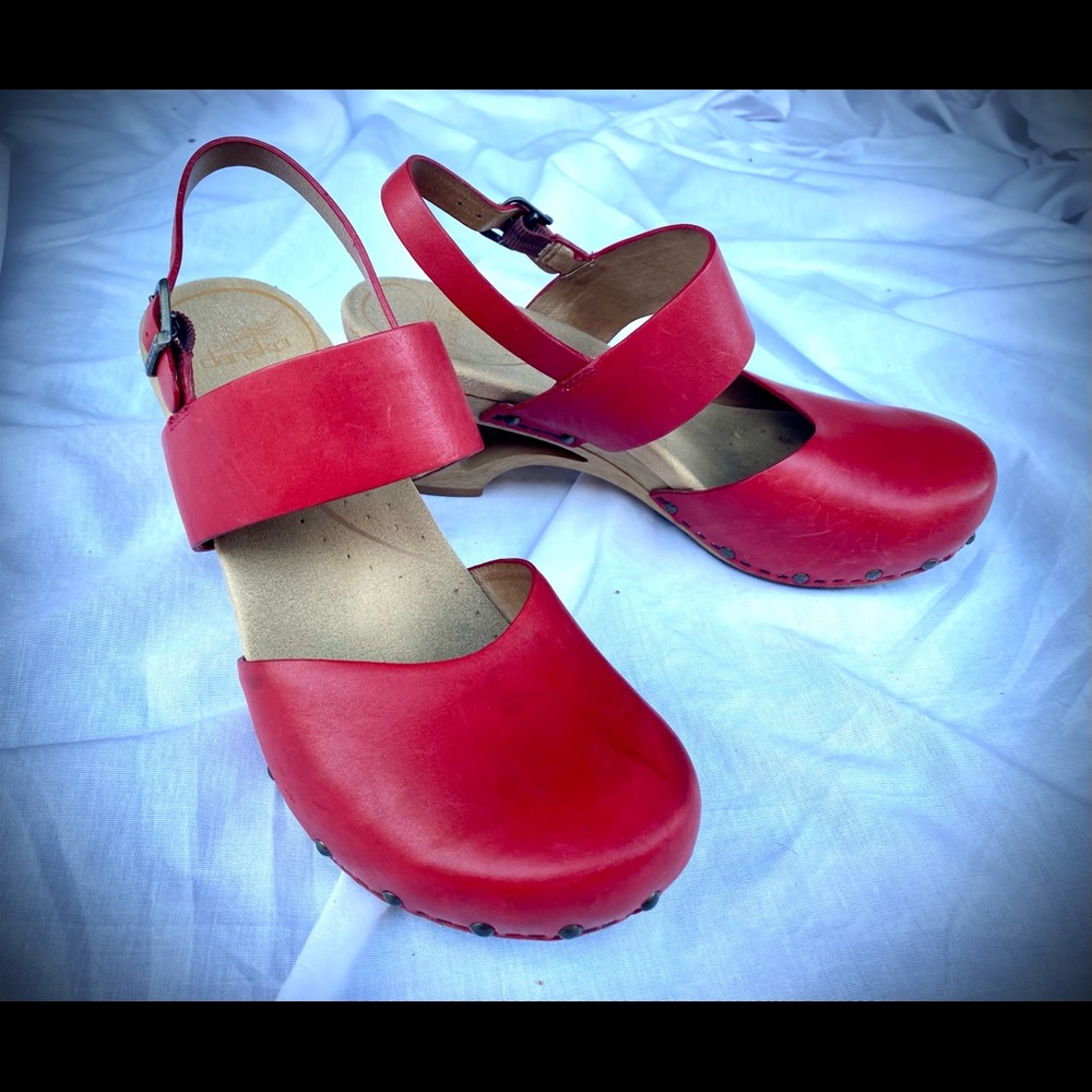 Dansko Red Leather Mary Jane heels
